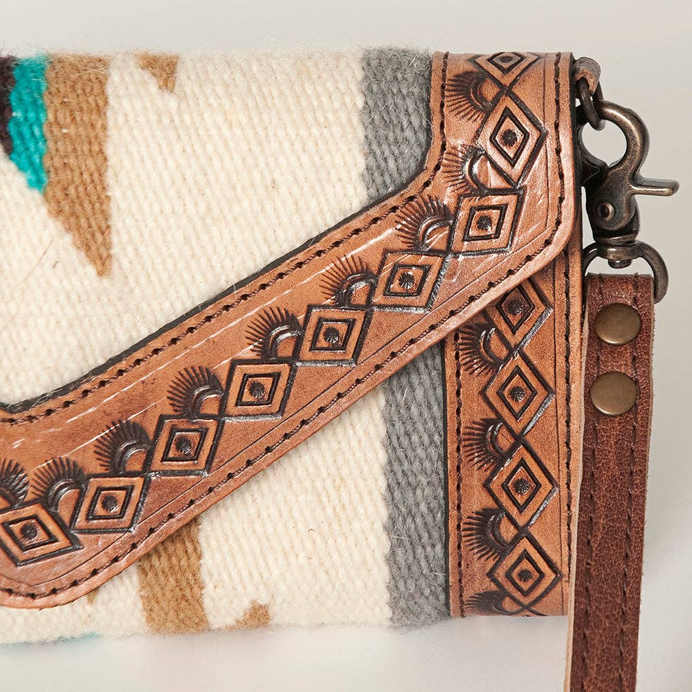 Western Envelope Crossbody Bag Handwoven Wool & Tooled Leather by American Darling