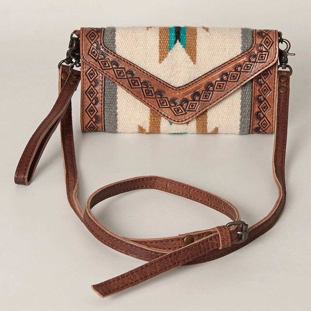 Western Envelope Crossbody Bag Handwoven Wool & Tooled Leather by American Darling