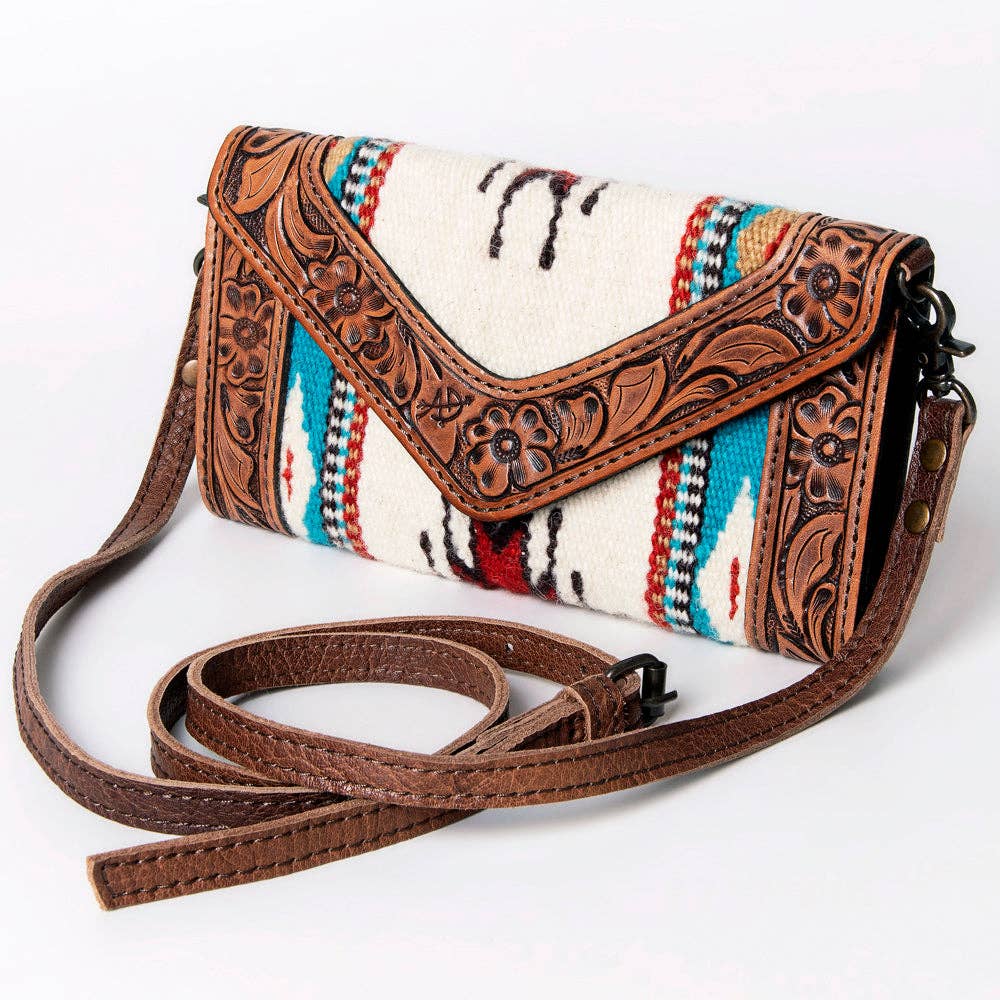 Western Envelope Crossbody Bag Handwoven Wool & Tooled Leather by American Darling