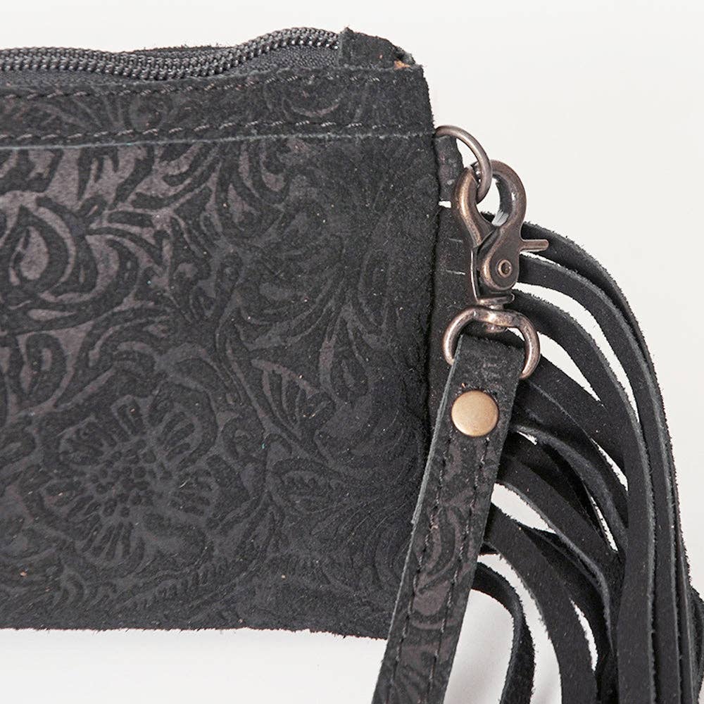 Western Small Cross body Bag Floral Embossed Damascus Genuine Leather