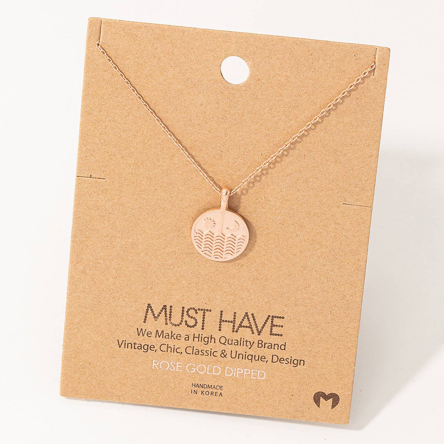 Gold Dipped Sun Moon Round Coin Pendant Necklace