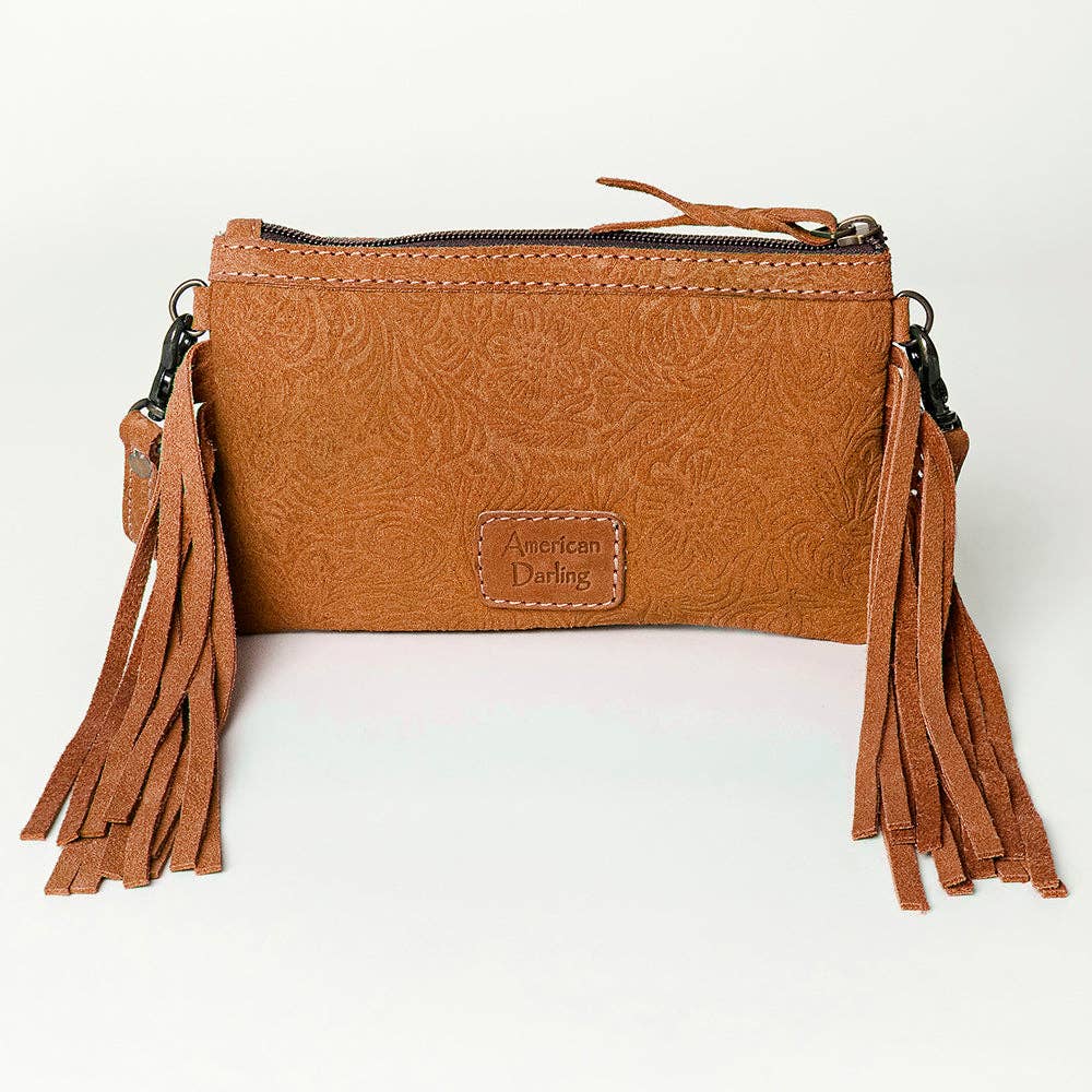 Western Small Cross body Bag Floral Embossed Damascus Genuine Leather