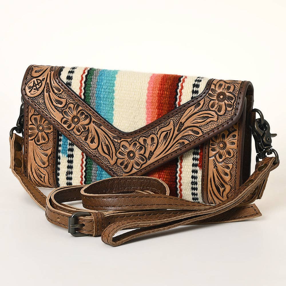 Western Envelope Crossbody Bag Handwoven Wool & Tooled Leather by American Darling