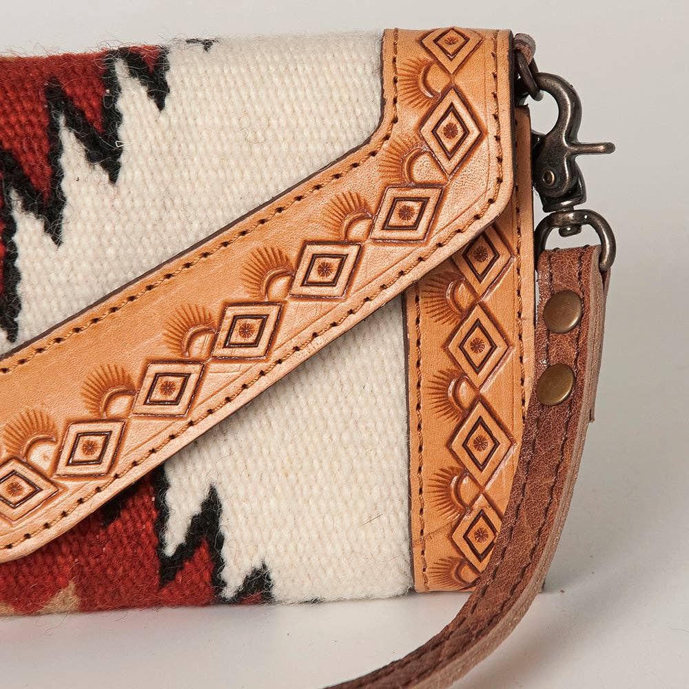 Western Envelope Crossbody Bag Handwoven Wool & Tooled Leather by American Darling