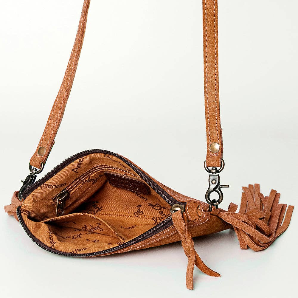 Western Small Cross body Bag Floral Embossed Damascus Genuine Leather