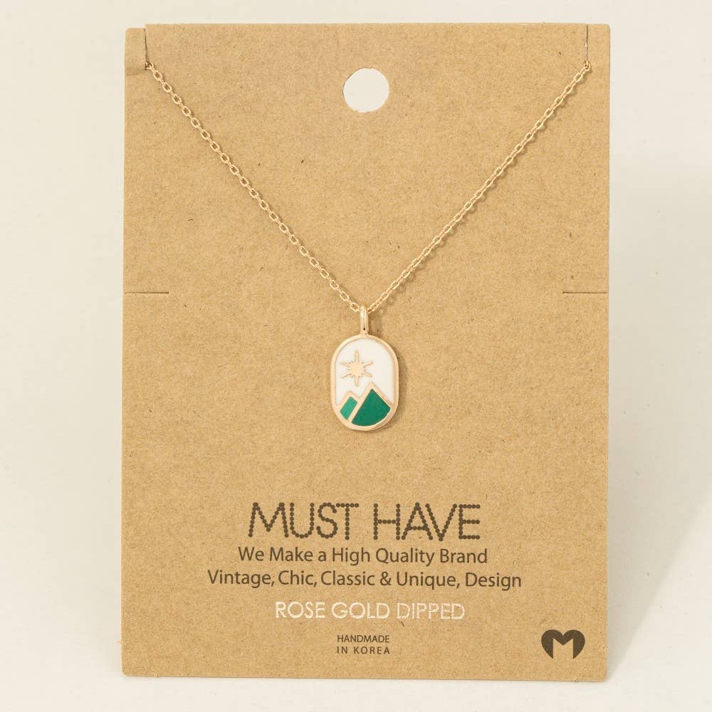 Gold Dipped Oval Mountain Range Coin Charm Necklace