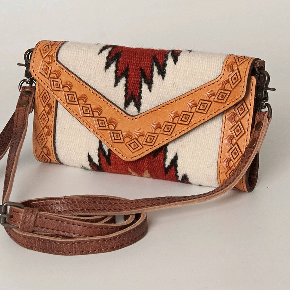 Western Envelope Crossbody Bag Handwoven Wool & Tooled Leather by American Darling