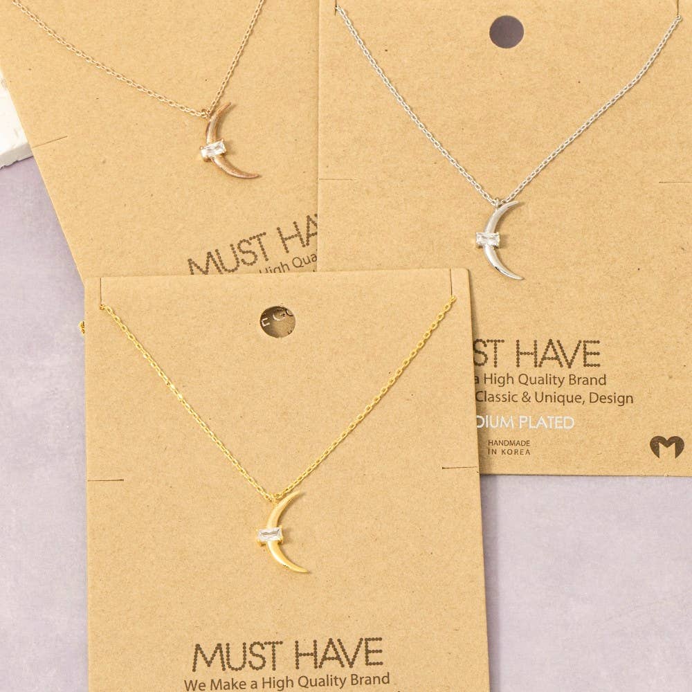Gold Dipped Crescent Moon Stud Pendant Necklace