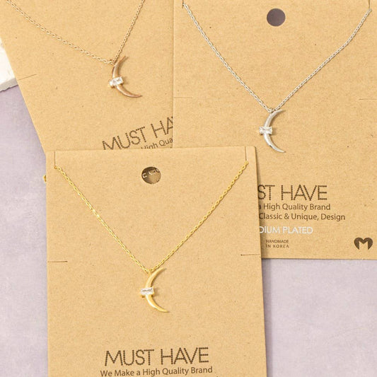Gold Dipped Crescent Moon Stud Pendant Necklace