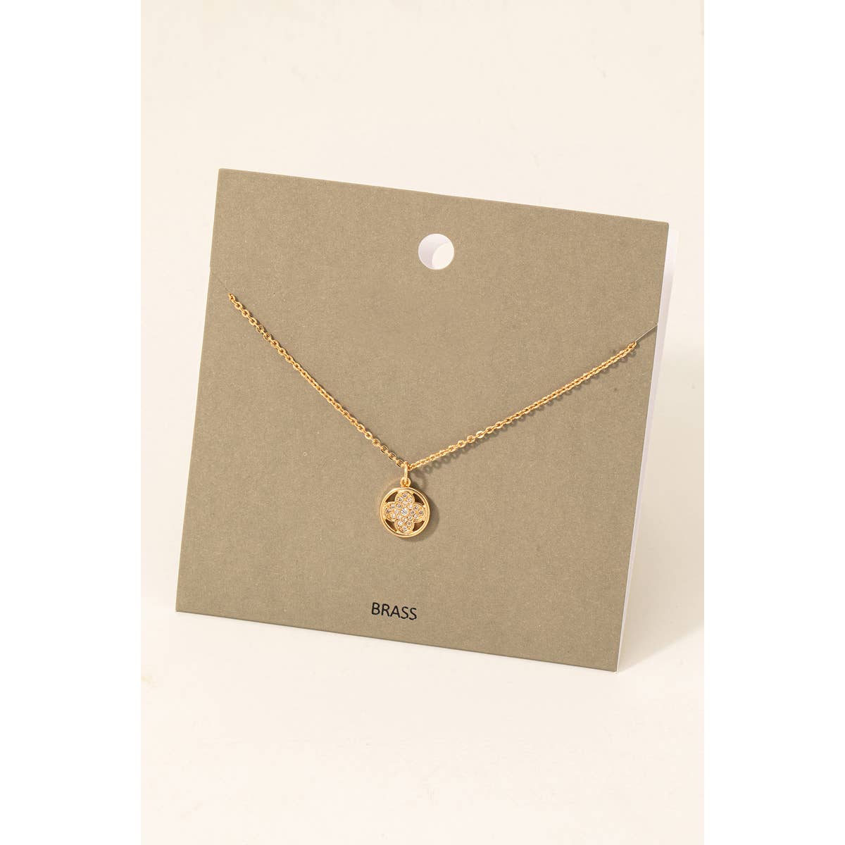 Cubic Zirconia Clover Disc Pendant Necklace