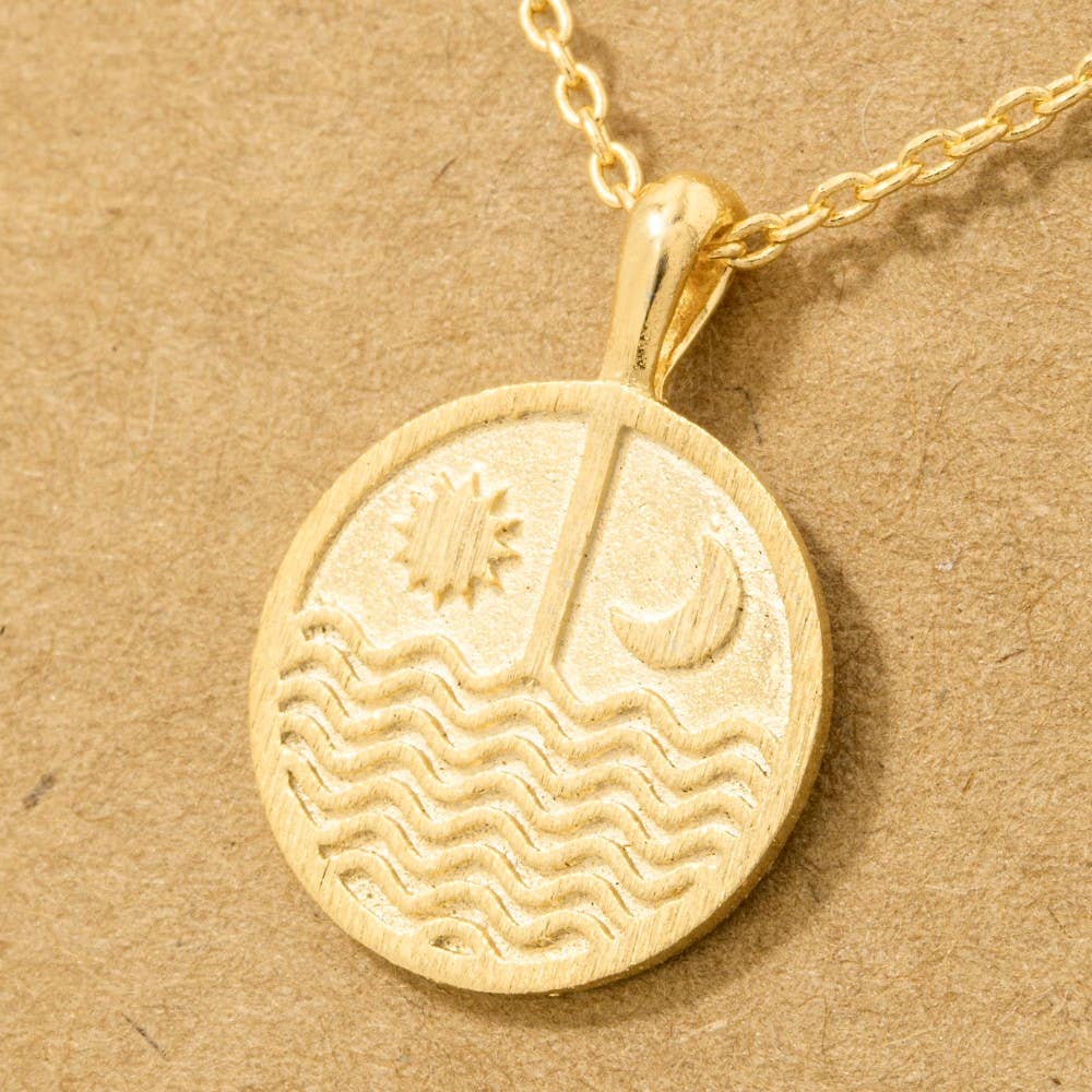 Gold Dipped Sun Moon Round Coin Pendant Necklace