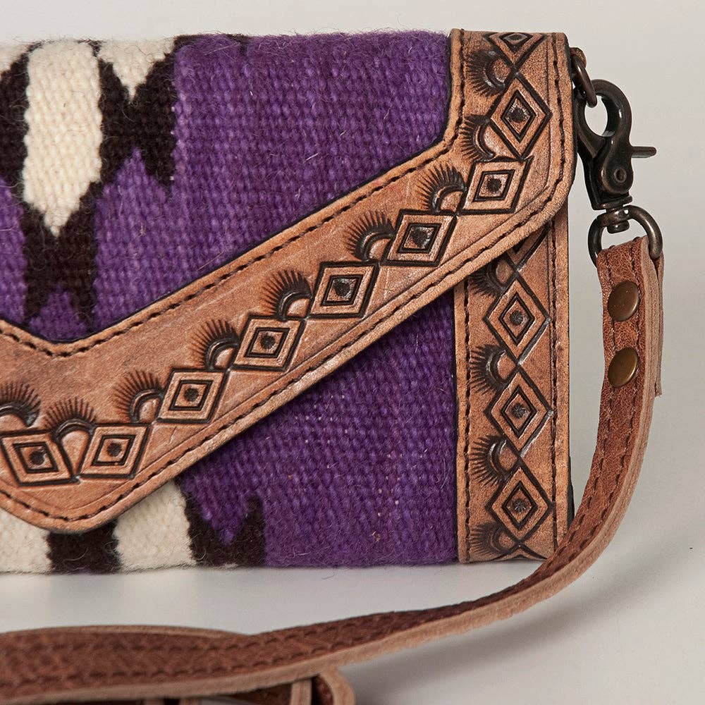 Western Envelope Crossbody Bag Handwoven Wool & Tooled Leather by American Darling