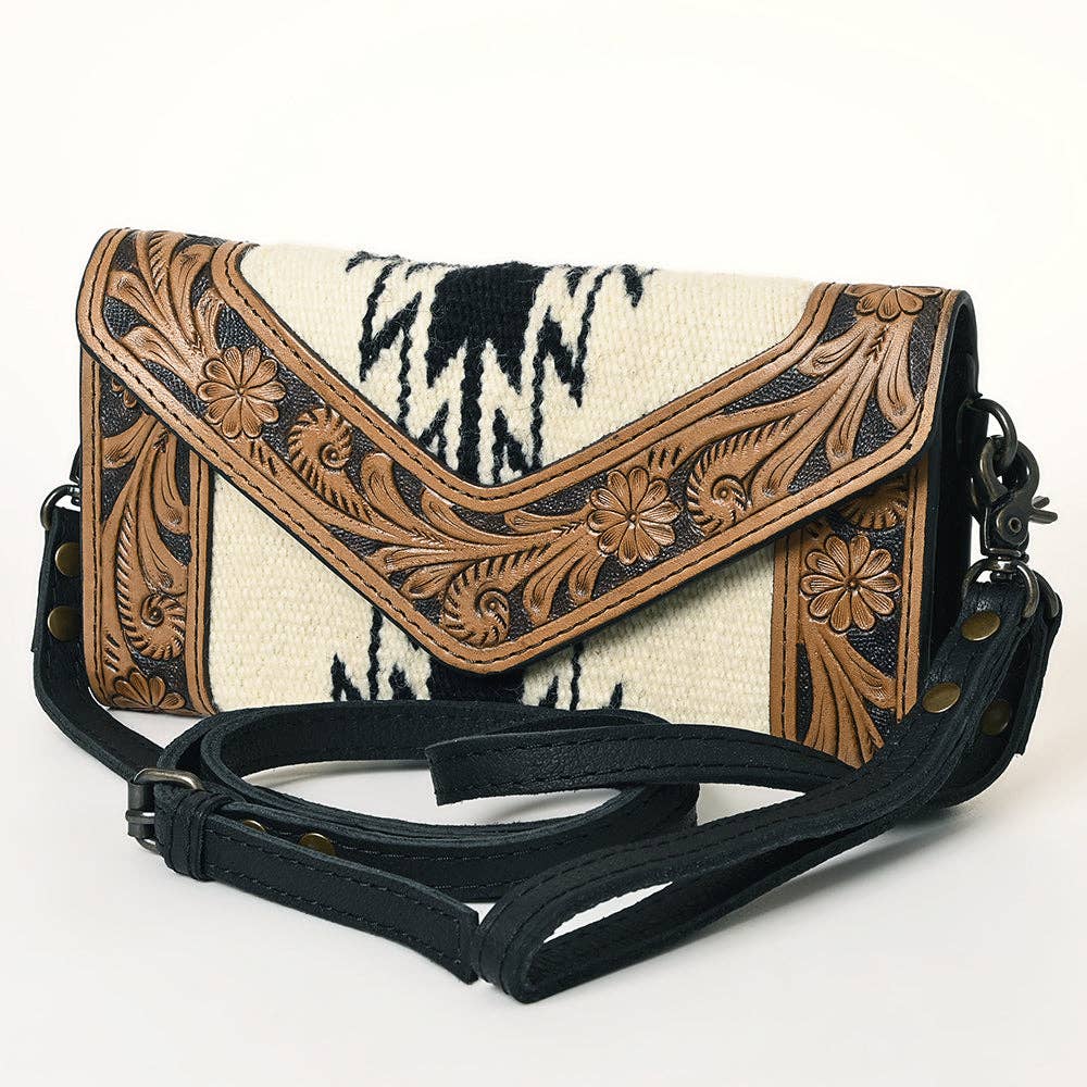 Western Envelope Crossbody Bag Handwoven Wool & Tooled Leather by American Darling