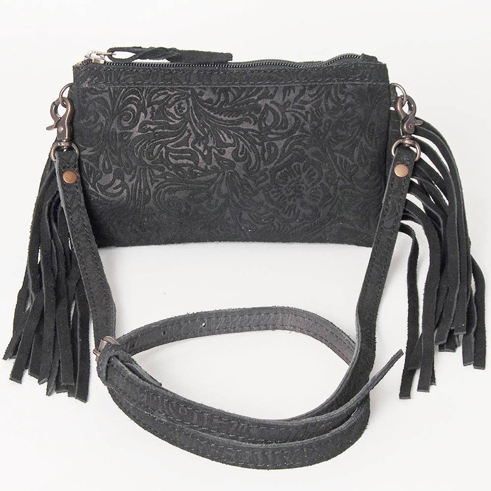 Western Small Cross body Bag Floral Embossed Damascus Genuine Leather