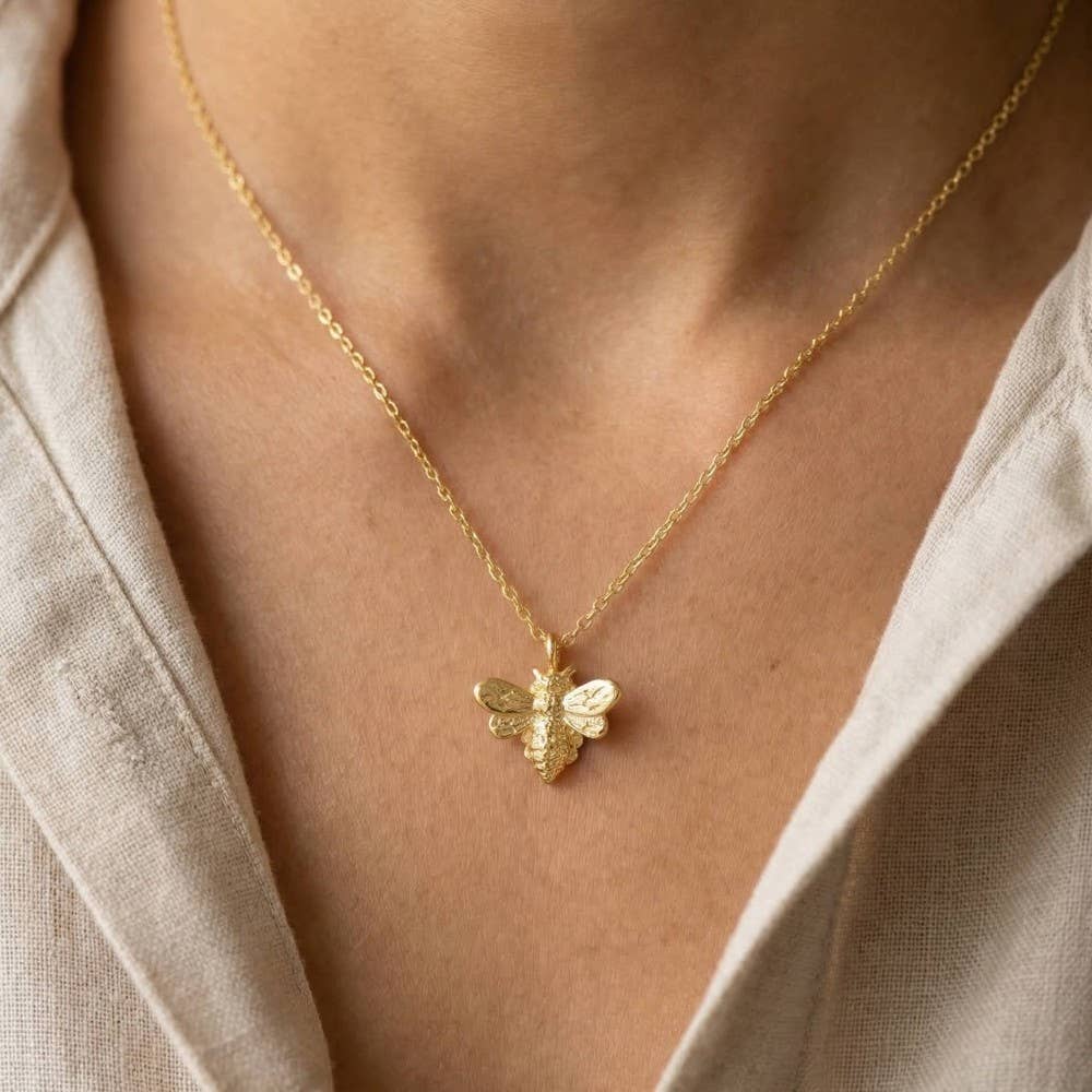 Gold Dipped Mini Bee Pendant Necklace
