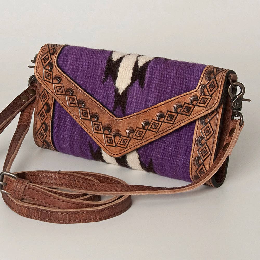 Western Envelope Crossbody Bag Handwoven Wool & Tooled Leather by American Darling