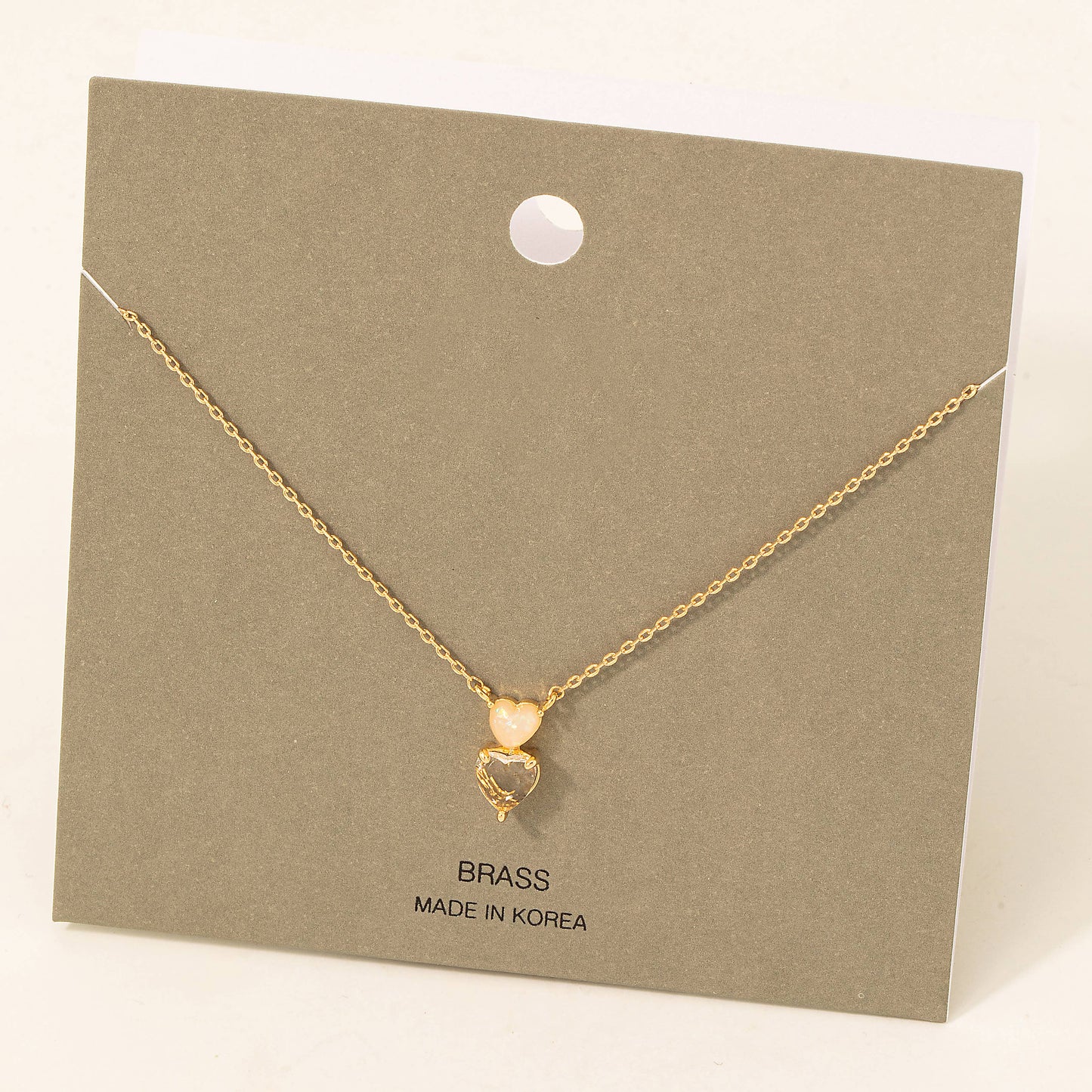 Rhinestone And Opal Heart Pendant Necklace