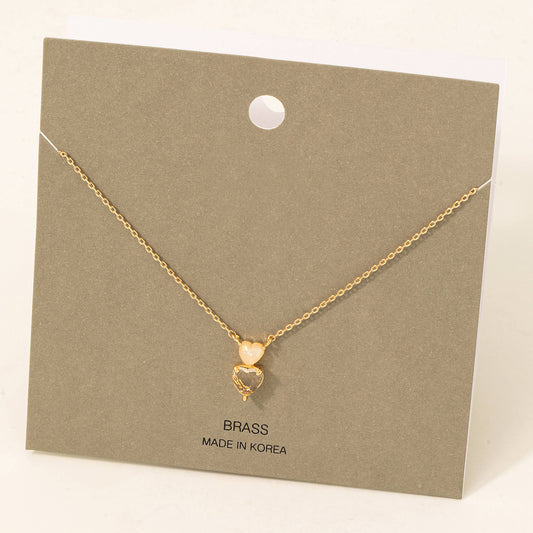 Rhinestone And Opal Heart Pendant Necklace