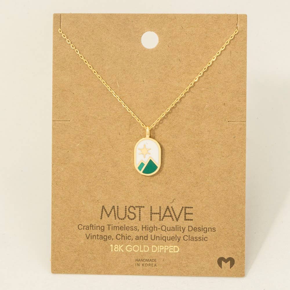 Gold Dipped Oval Mountain Range Coin Charm Necklace