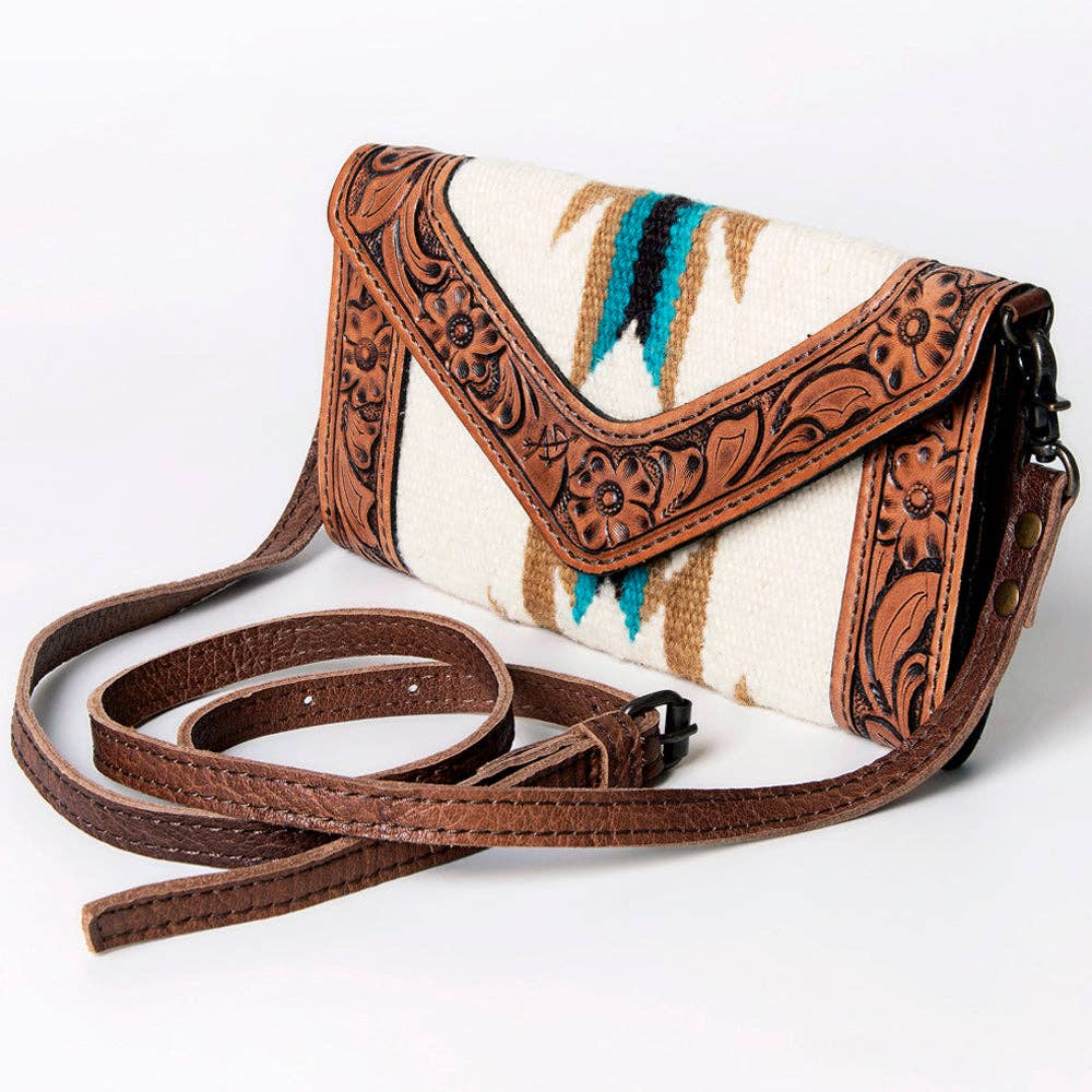 Western Envelope Crossbody Bag Handwoven Wool & Tooled Leather by American Darling