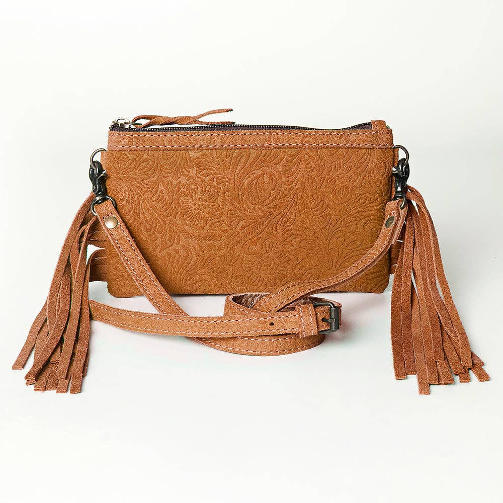 Western Small Cross body Bag Floral Embossed Damascus Genuine Leather
