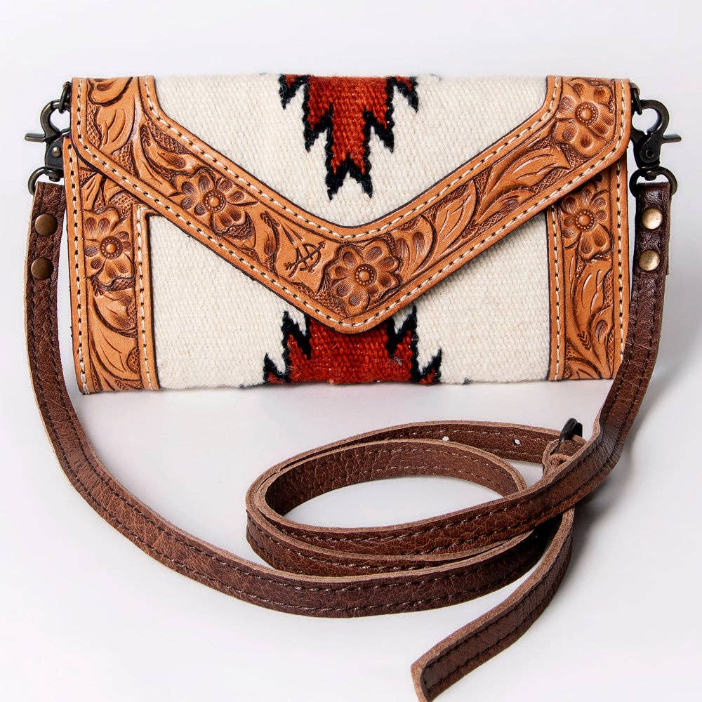 Western Envelope Crossbody Bag Handwoven Wool & Tooled Leather by American Darling