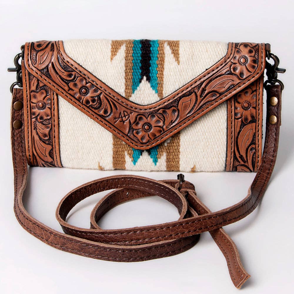 Western Envelope Crossbody Bag Handwoven Wool & Tooled Leather by American Darling