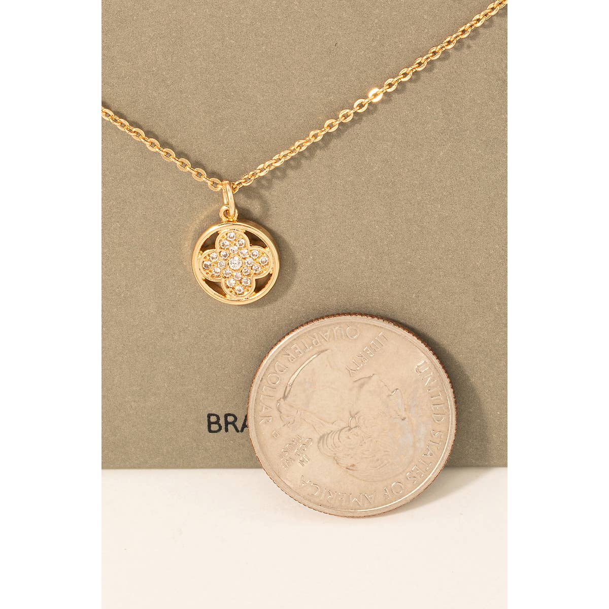 Cubic Zirconia Clover Disc Pendant Necklace