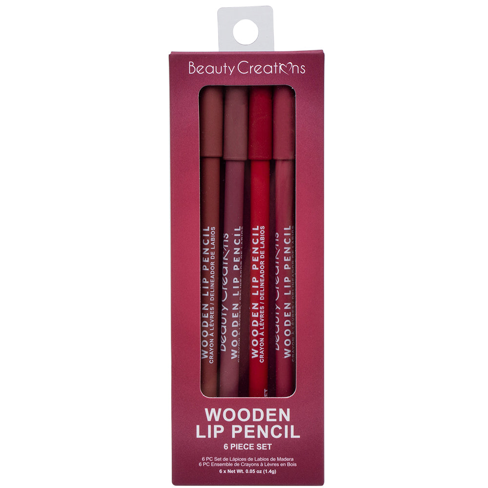 BEAUTY CREATIONS -  Wooden Lip Pencil 6Pc Set Wine