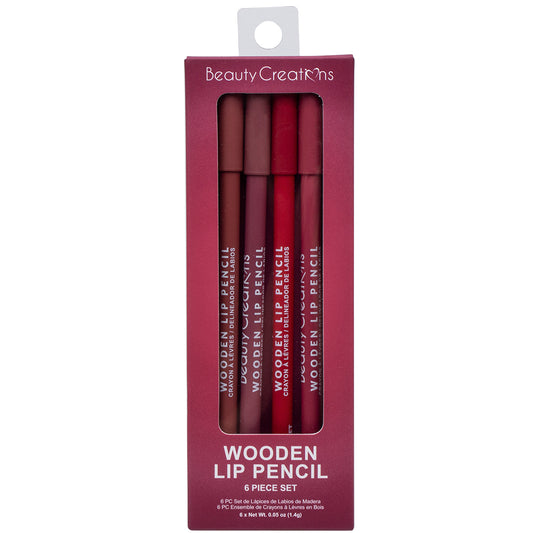 BEAUTY CREATIONS -  Wooden Lip Pencil 6Pc Set Wine