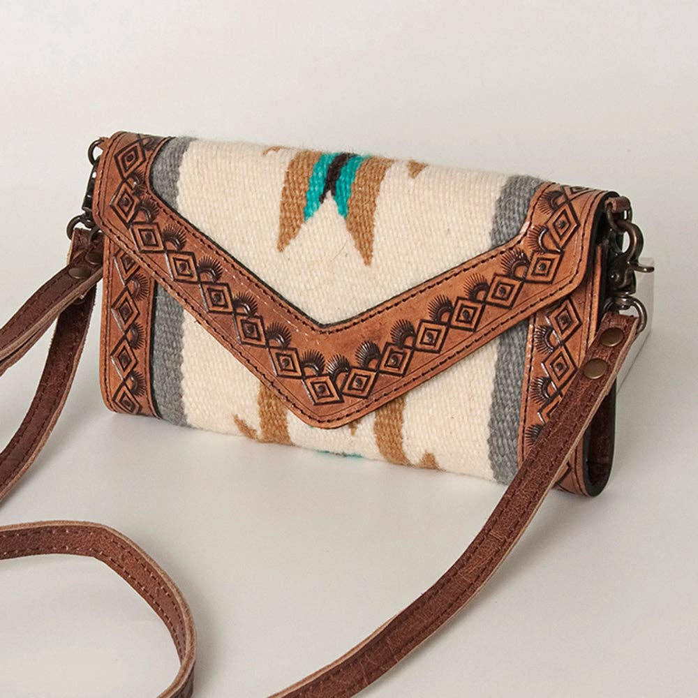 Western Envelope Crossbody Bag Handwoven Wool & Tooled Leather by American Darling
