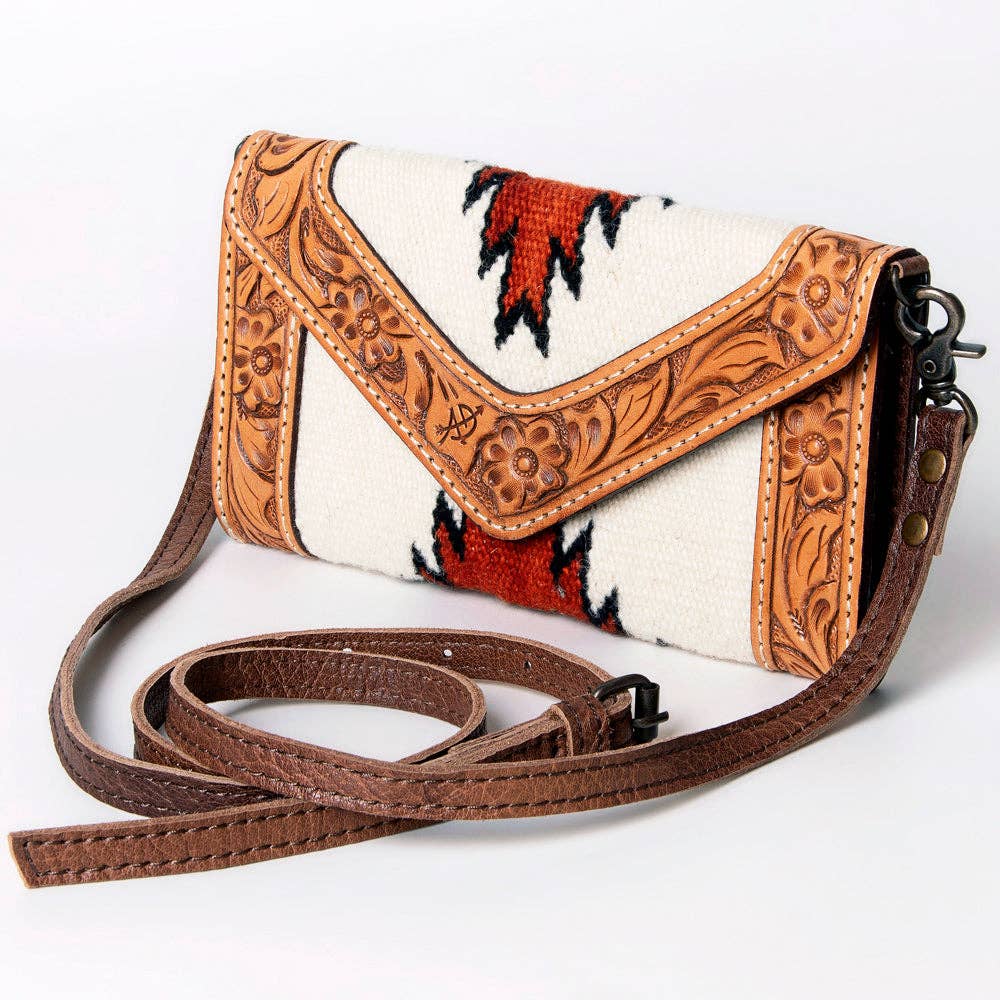 Western Envelope Crossbody Bag Handwoven Wool & Tooled Leather by American Darling