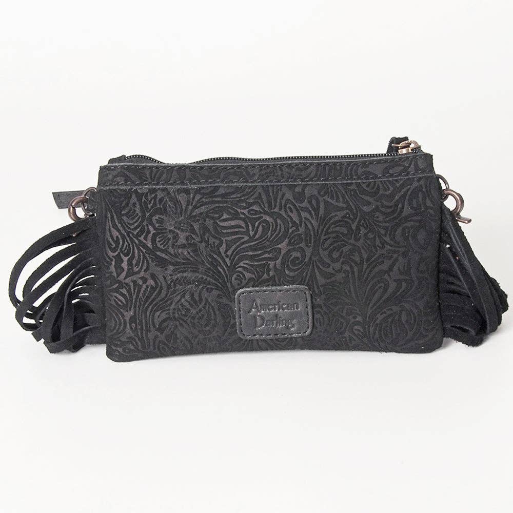 Western Small Cross body Bag Floral Embossed Damascus Genuine Leather