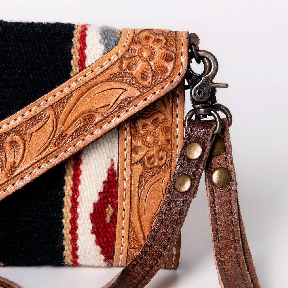 Western Envelope Crossbody Bag Handwoven Wool & Tooled Leather by American Darling