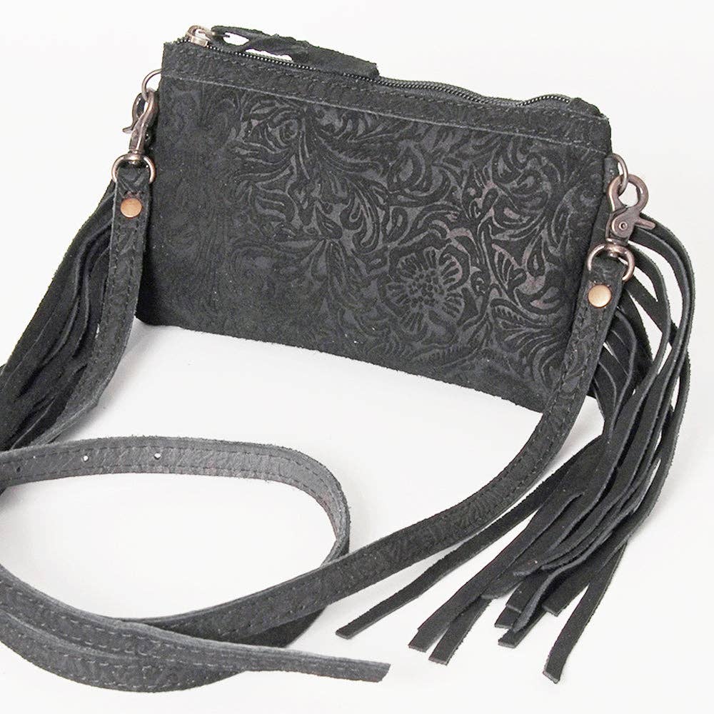 Western Small Cross body Bag Floral Embossed Damascus Genuine Leather