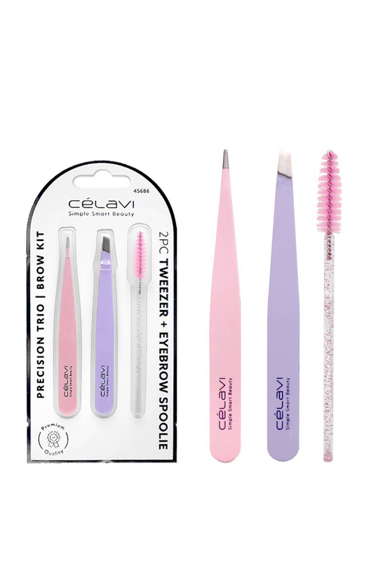 Celavi Precision Brow Tweezers & Spoolie 3pc Kit