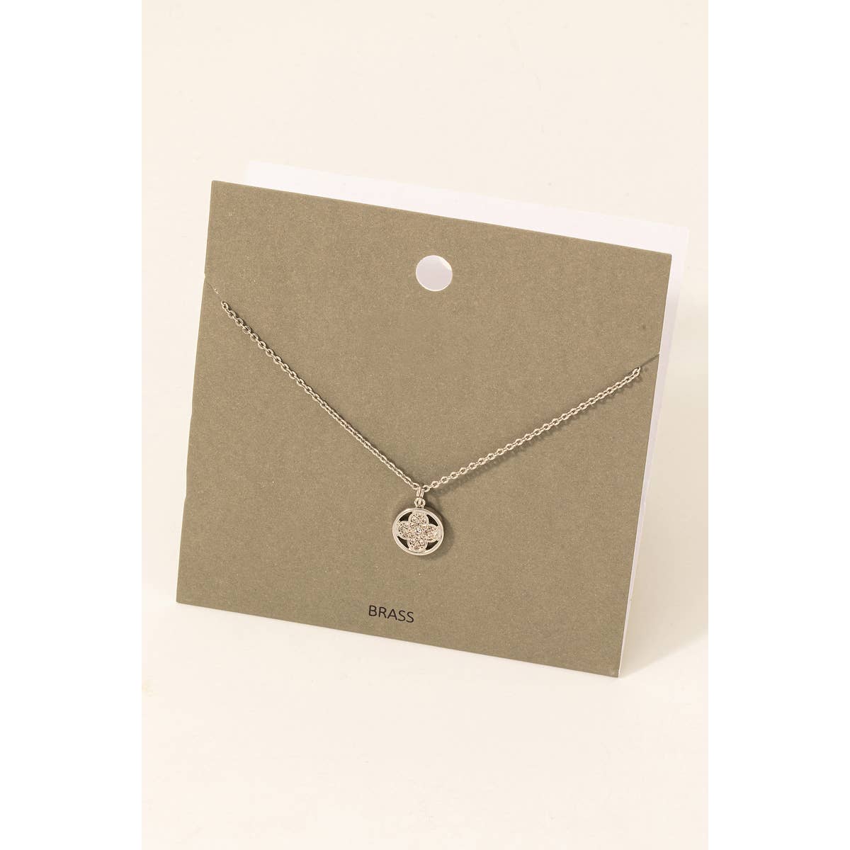 Cubic Zirconia Clover Disc Pendant Necklace
