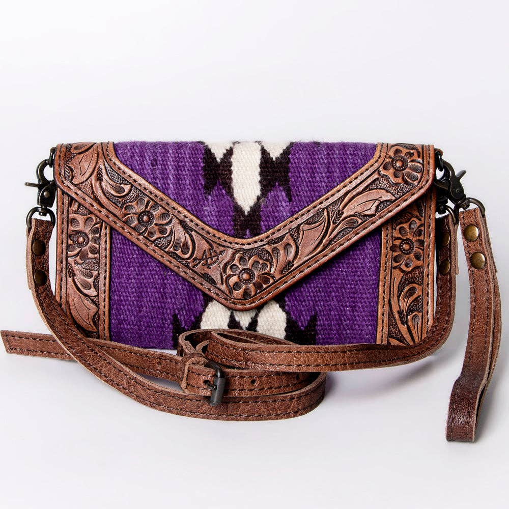 Western Envelope Crossbody Bag Handwoven Wool & Tooled Leather by American Darling