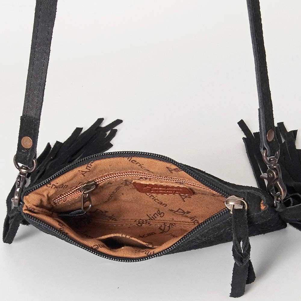 Western Small Cross body Bag Floral Embossed Damascus Genuine Leather