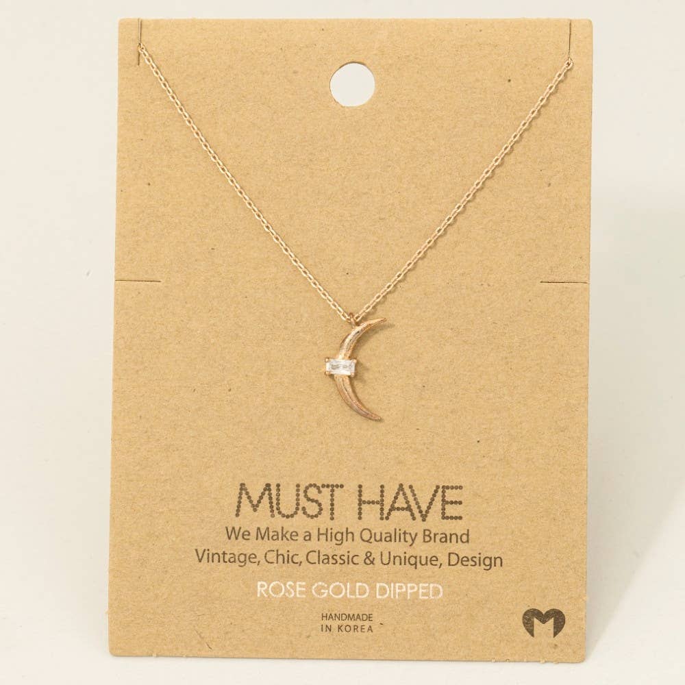 Gold Dipped Crescent Moon Stud Pendant Necklace