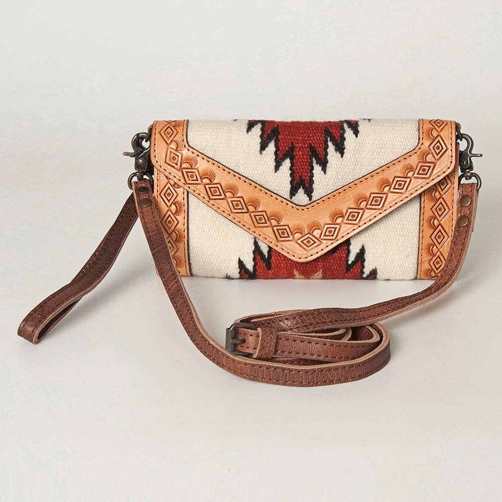 Western Envelope Crossbody Bag Handwoven Wool & Tooled Leather by American Darling