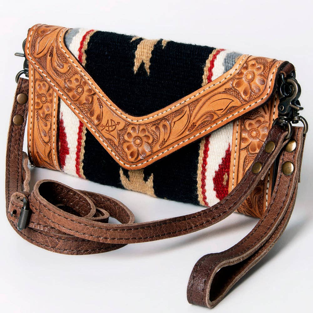 Western Envelope Crossbody Bag Handwoven Wool & Tooled Leather by American Darling