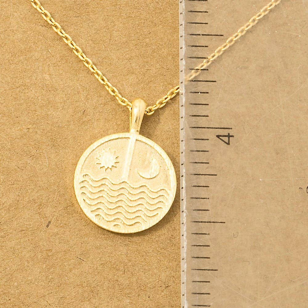 Gold Dipped Sun Moon Round Coin Pendant Necklace