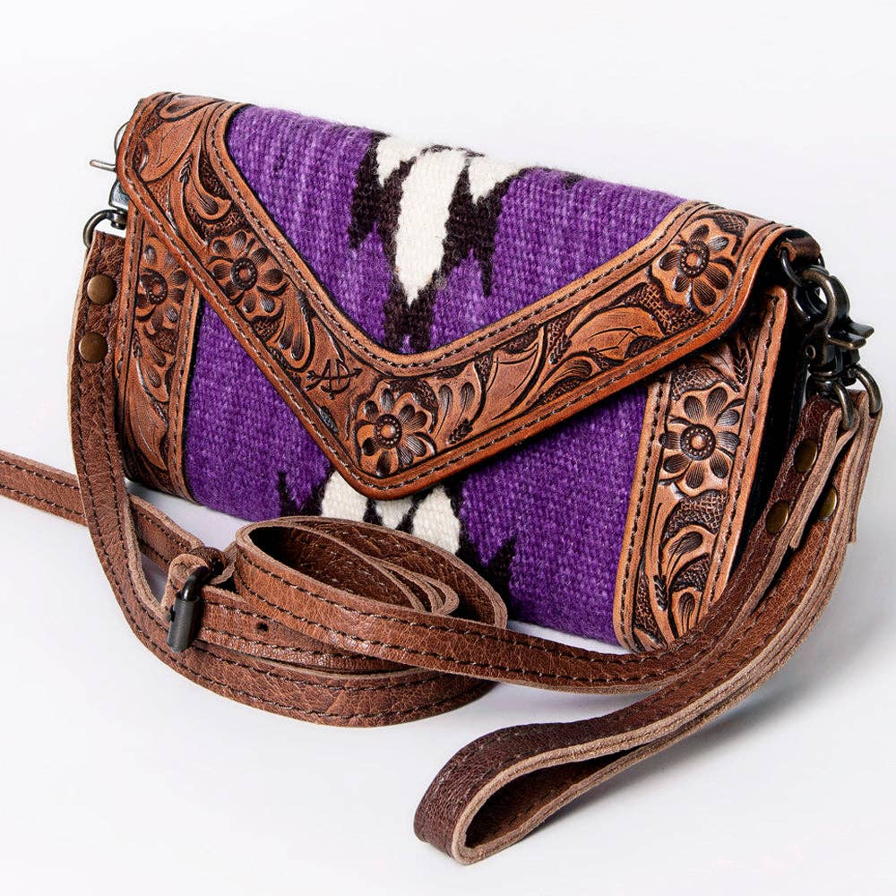 Western Envelope Crossbody Bag Handwoven Wool & Tooled Leather by American Darling