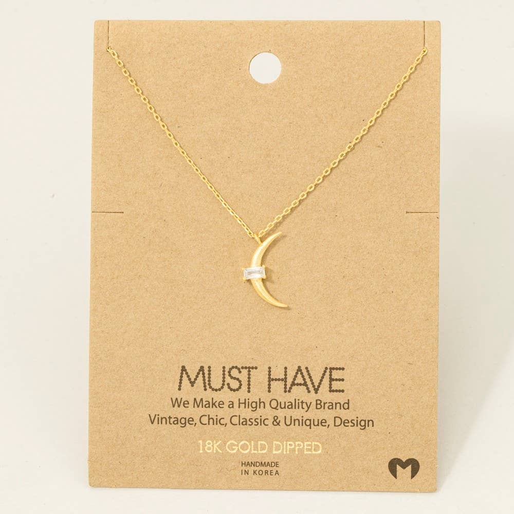 Gold Dipped Crescent Moon Stud Pendant Necklace