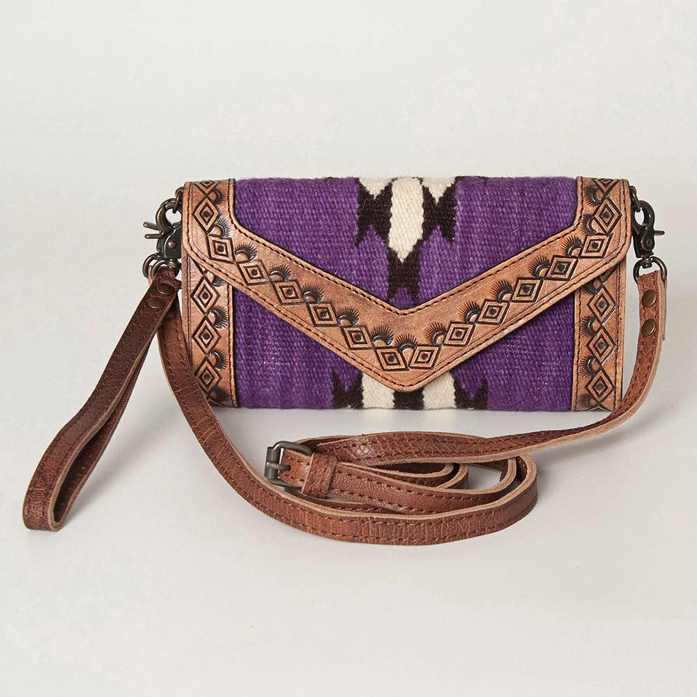 Western Envelope Crossbody Bag Handwoven Wool & Tooled Leather by American Darling