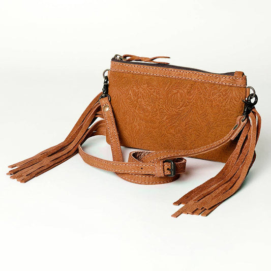 Western Small Cross body Bag Floral Embossed Damascus Genuine Leather
