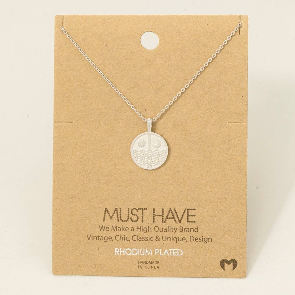 Gold Dipped Sun Moon Round Coin Pendant Necklace