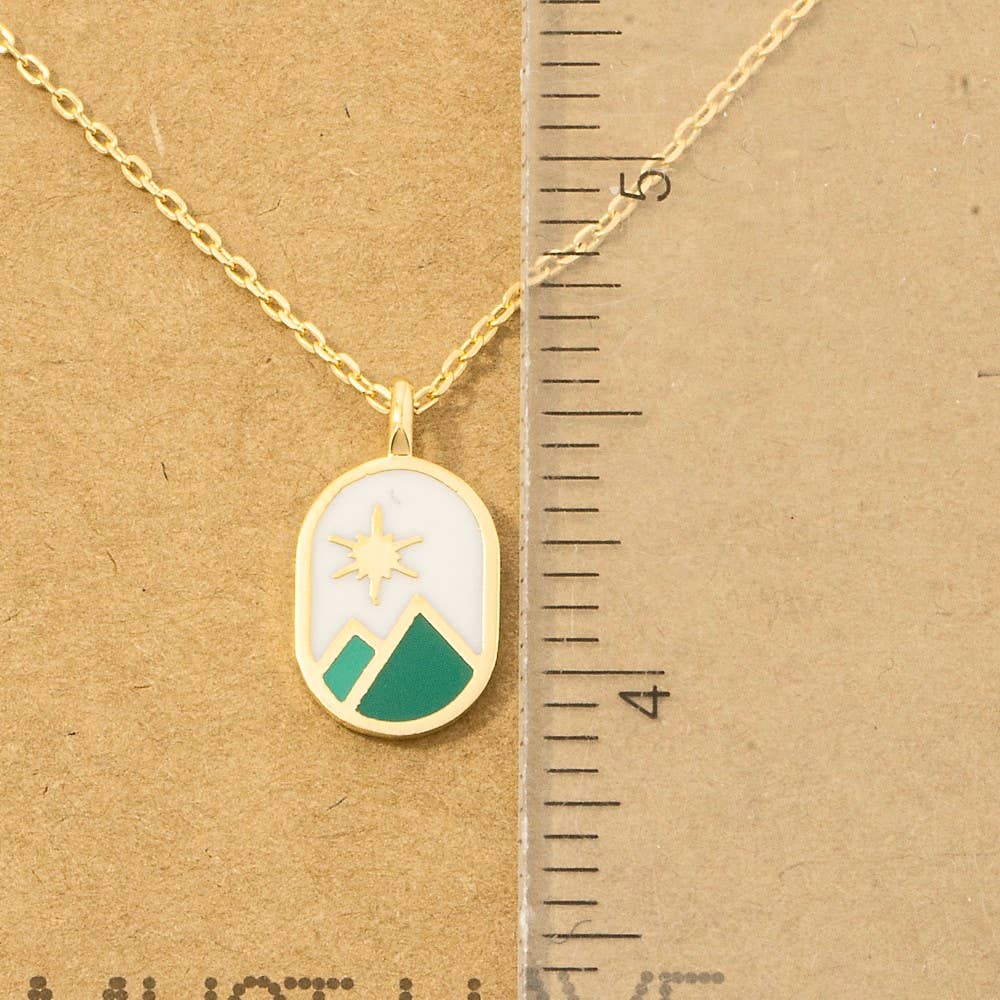 Gold Dipped Oval Mountain Range Coin Charm Necklace