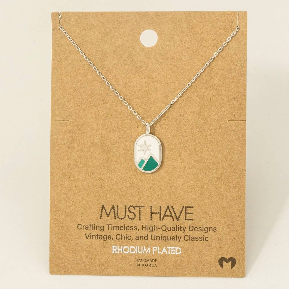 Gold Dipped Oval Mountain Range Coin Charm Necklace